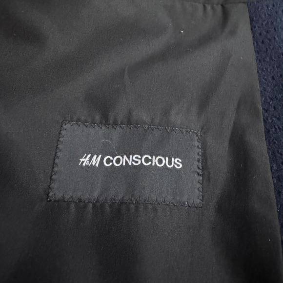 H&M Conscious Mens 42R Navy Blue Textured 2 Piece Slim Suit 34x29 - Picture 4 of 6